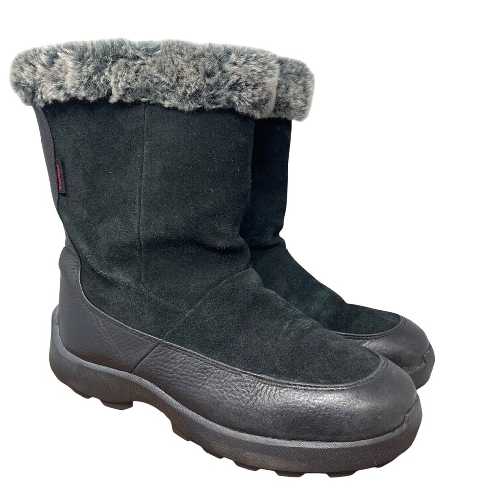 Kamik Boots Womens 10 Black Suede Leather Faux Fur Trim Westside Snow Winter